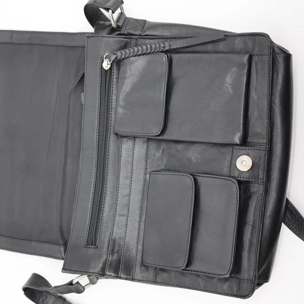 Artisan NY Black Leather Messenger Crossbody Laptop Work Travel Shoulder Bag‎